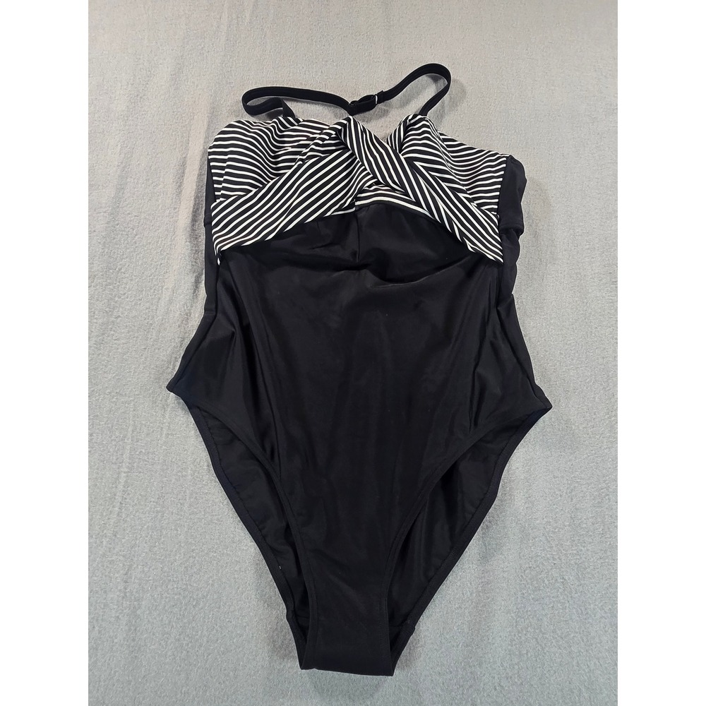 Figleaves One Piece Swimsuit Women 38D Black White Striped Tailor Underwired New